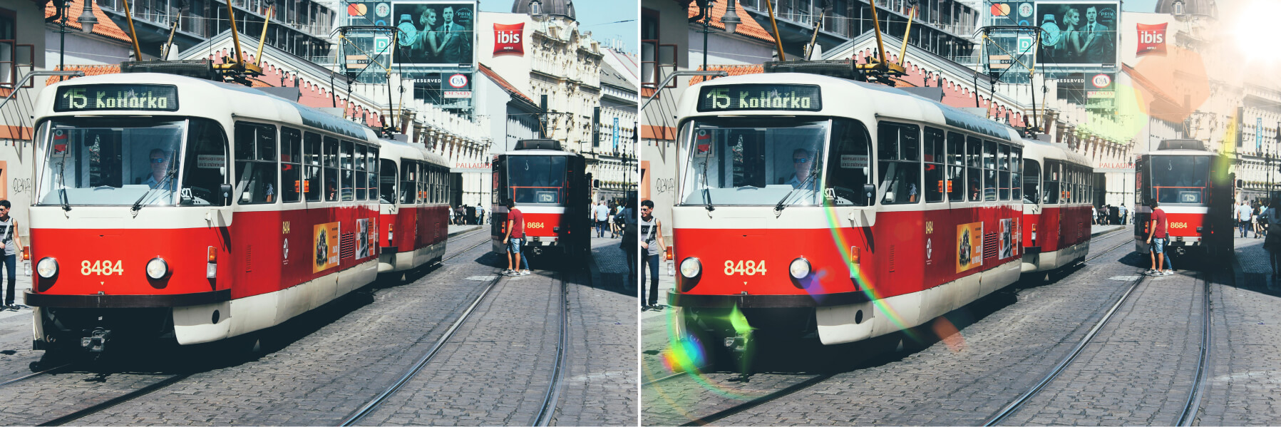 tram lens flare photo effect